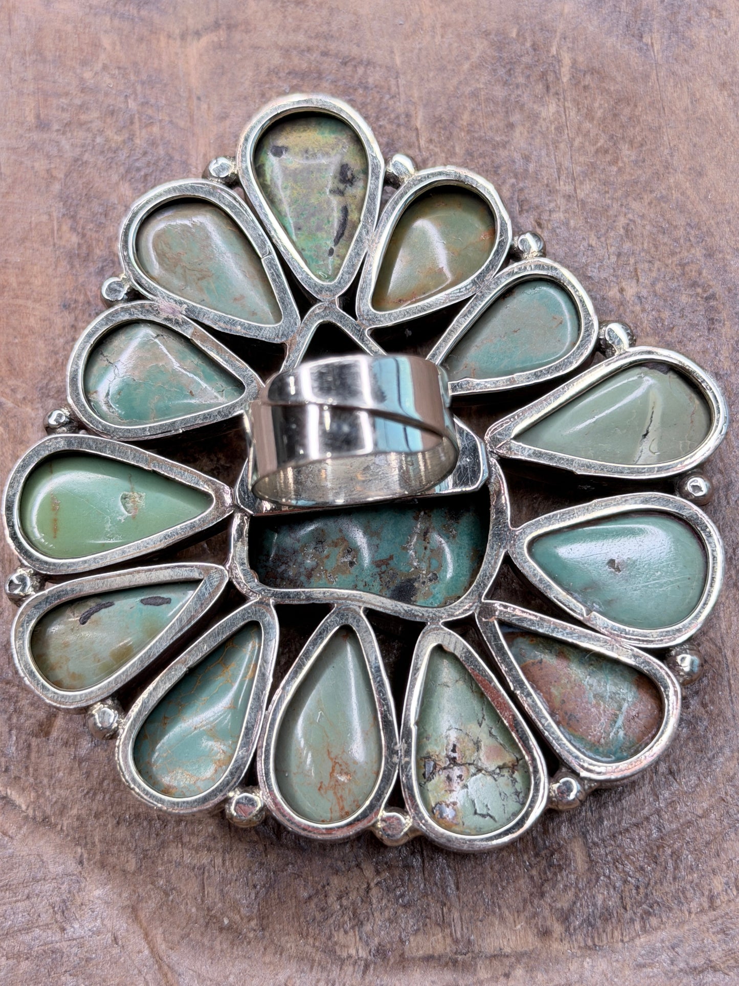 Large German Silver Kingman Turquoise Ring (D)