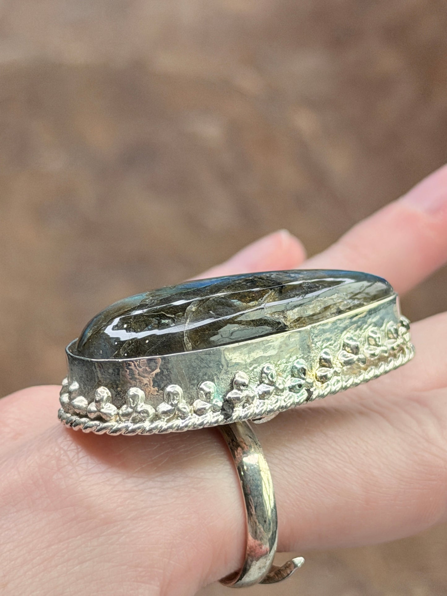 Clair German Silver Labradorite Teardrop Ring