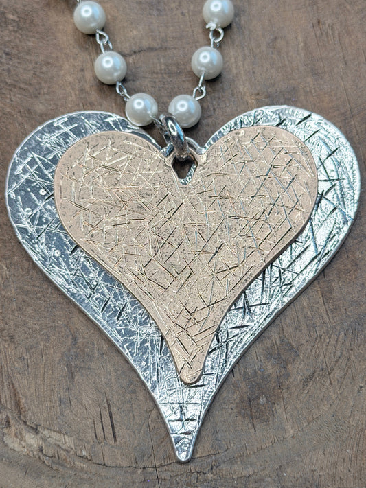 Layered Silver and Gold Heart Necklace