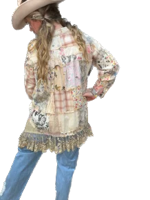 Paper Lace- Floral Plaid Patchwork Top (Natural) (PREORDER) *Final Sale*