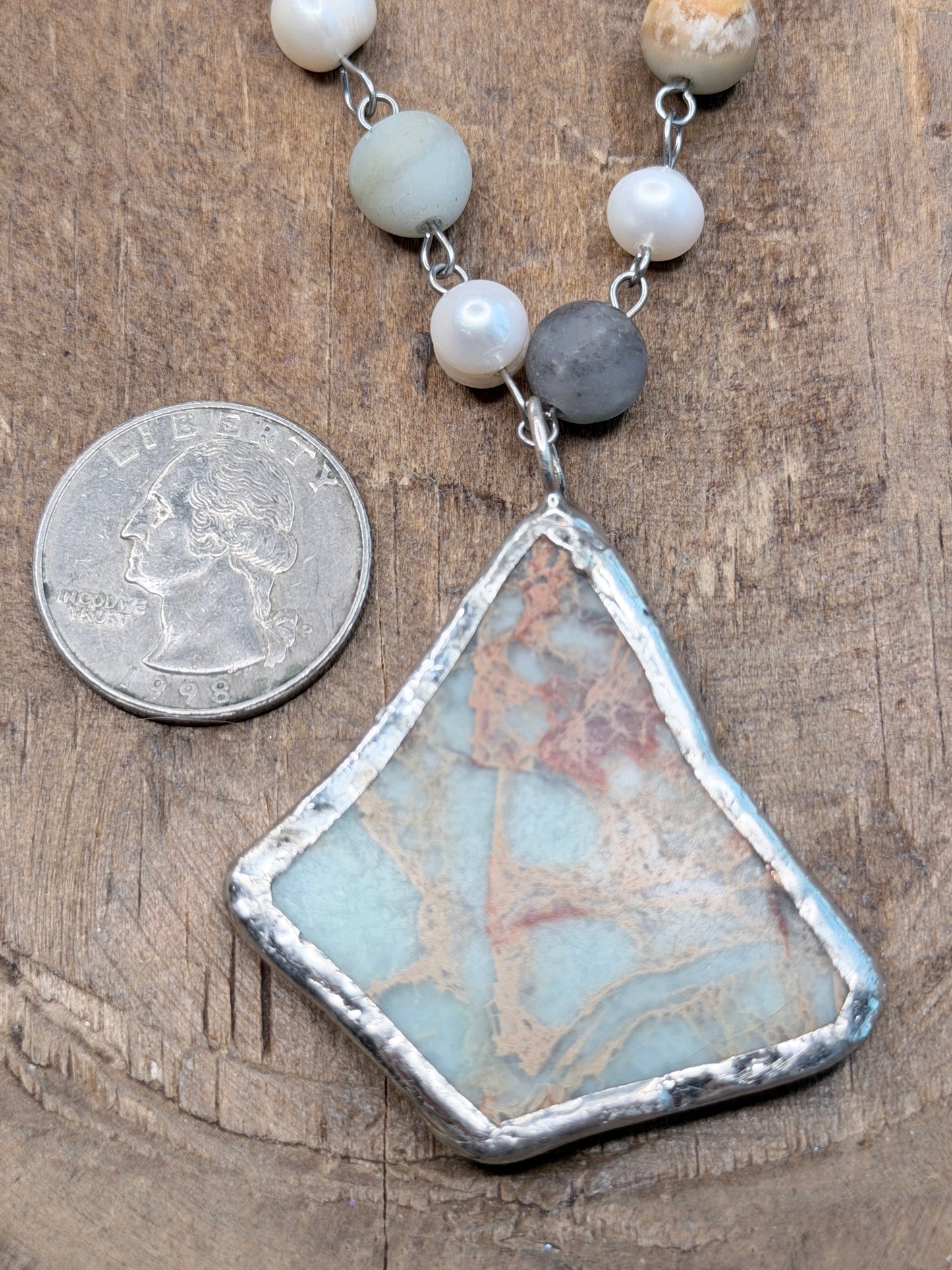 Soldered Aqua Terra Jasper Slab Necklace D