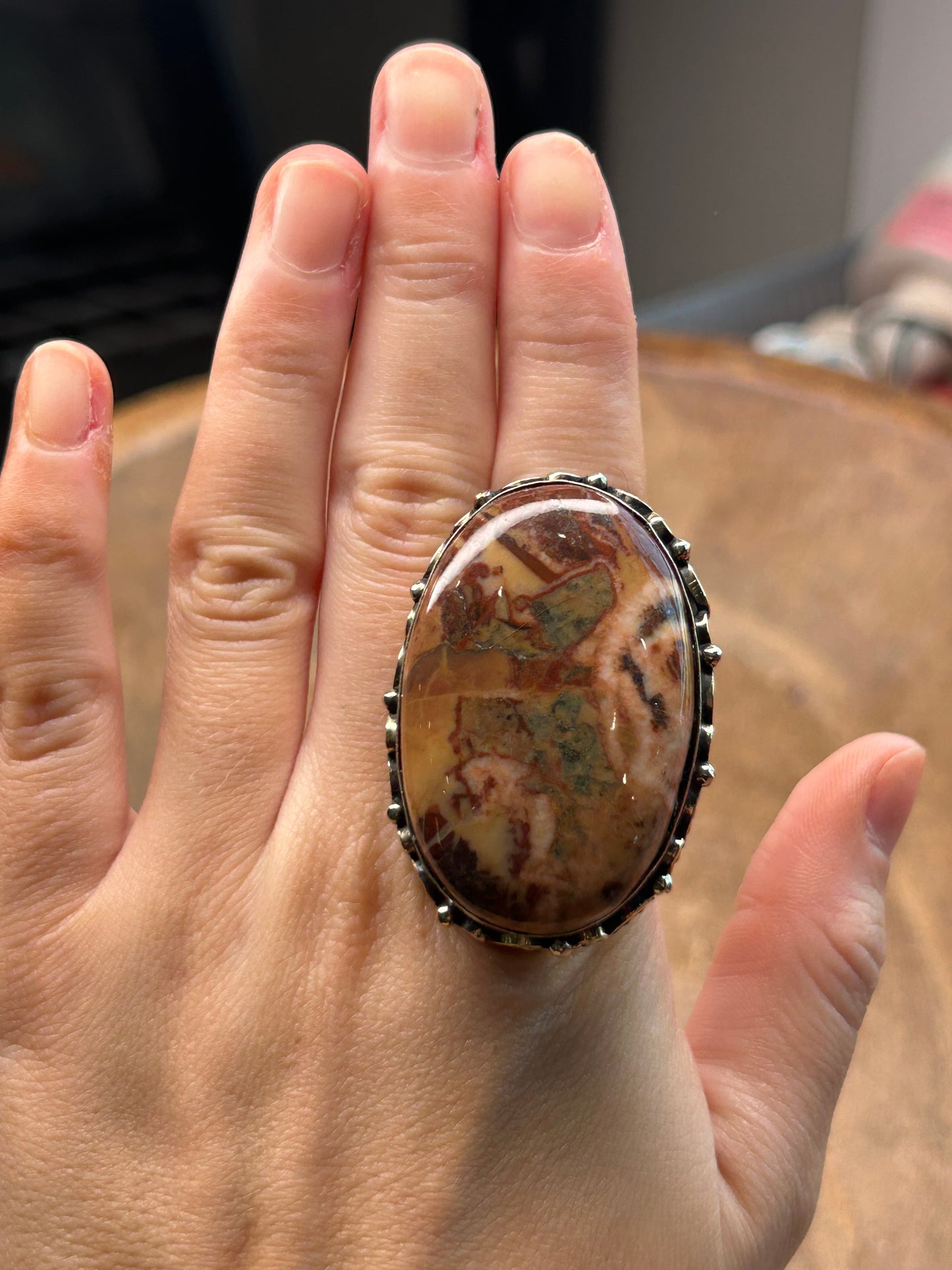 German Silver Chert Breccia Oval Ring
