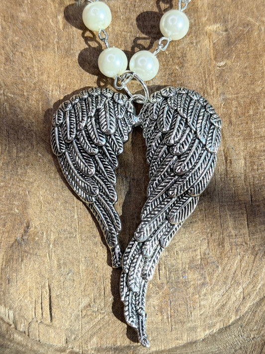 Textured Silver Angel Wings Necklace