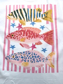 Coastal Striped Fish T-Shirt -Eclectic Ruby Red Original *Final Sale* (Without Bling)