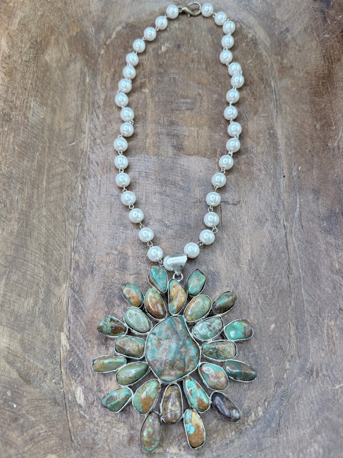 German Silver Xtra-Large Turquoise Cluster Necklace