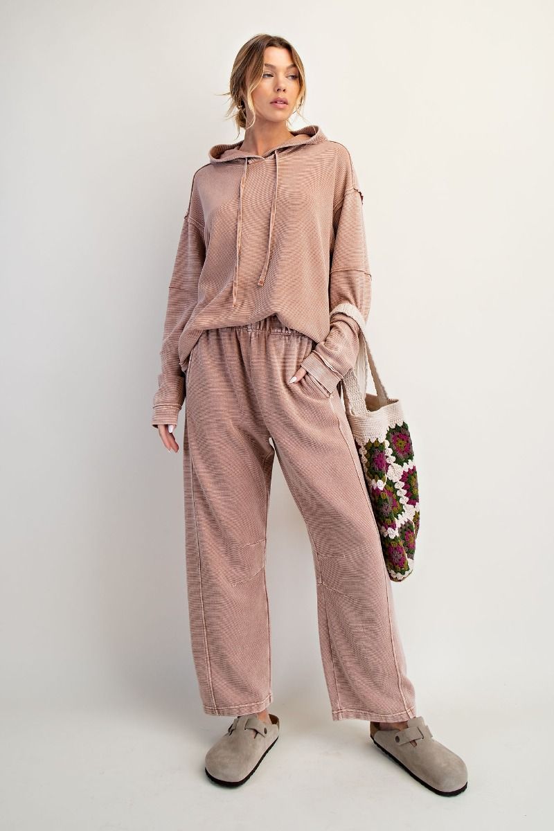 Easel - Mineral Washed Terry Ribbed Lounge Pants Light Mocha
