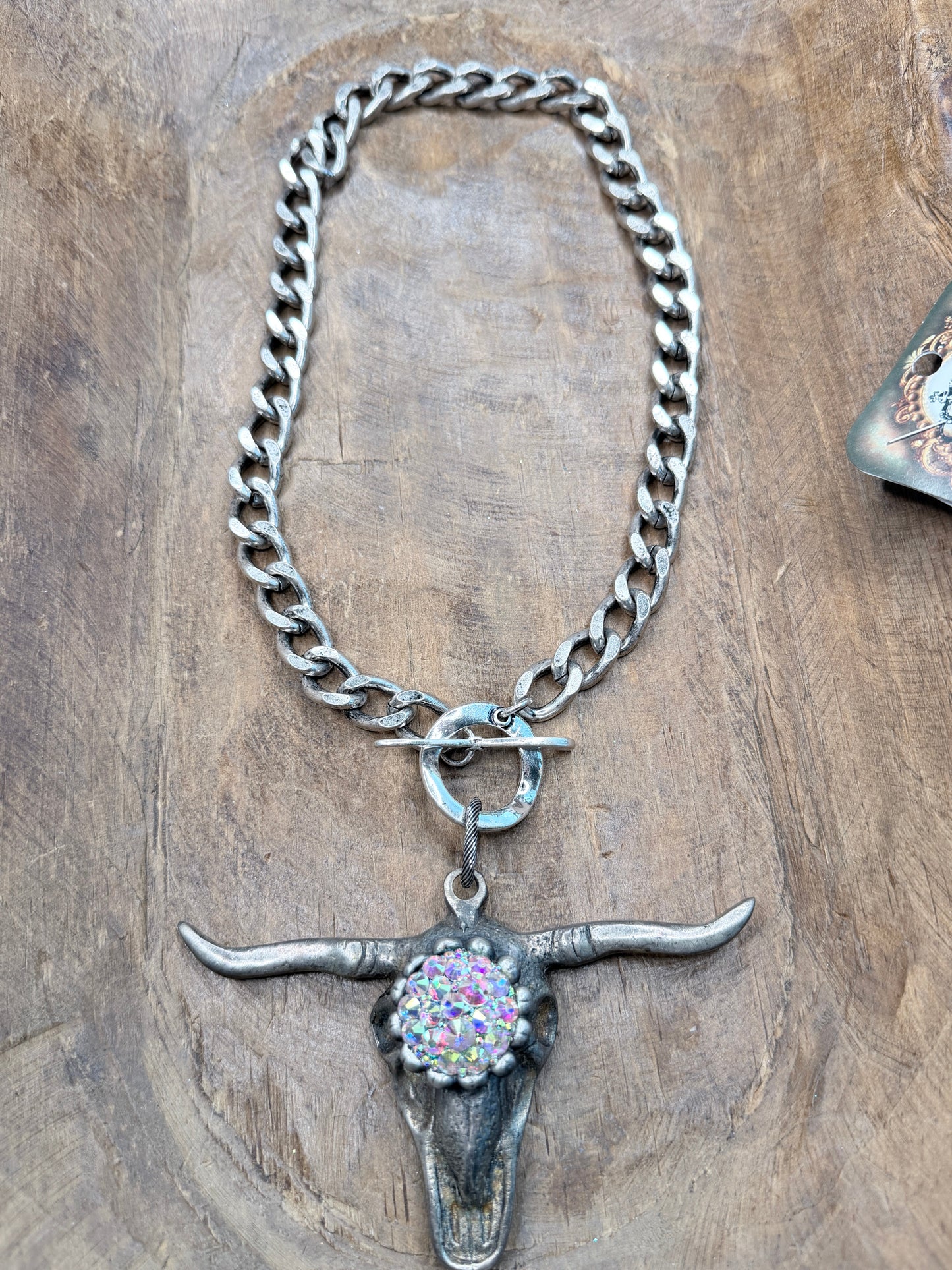Art by Amy- Soldered AB Rhinestone Steer Head Necklace