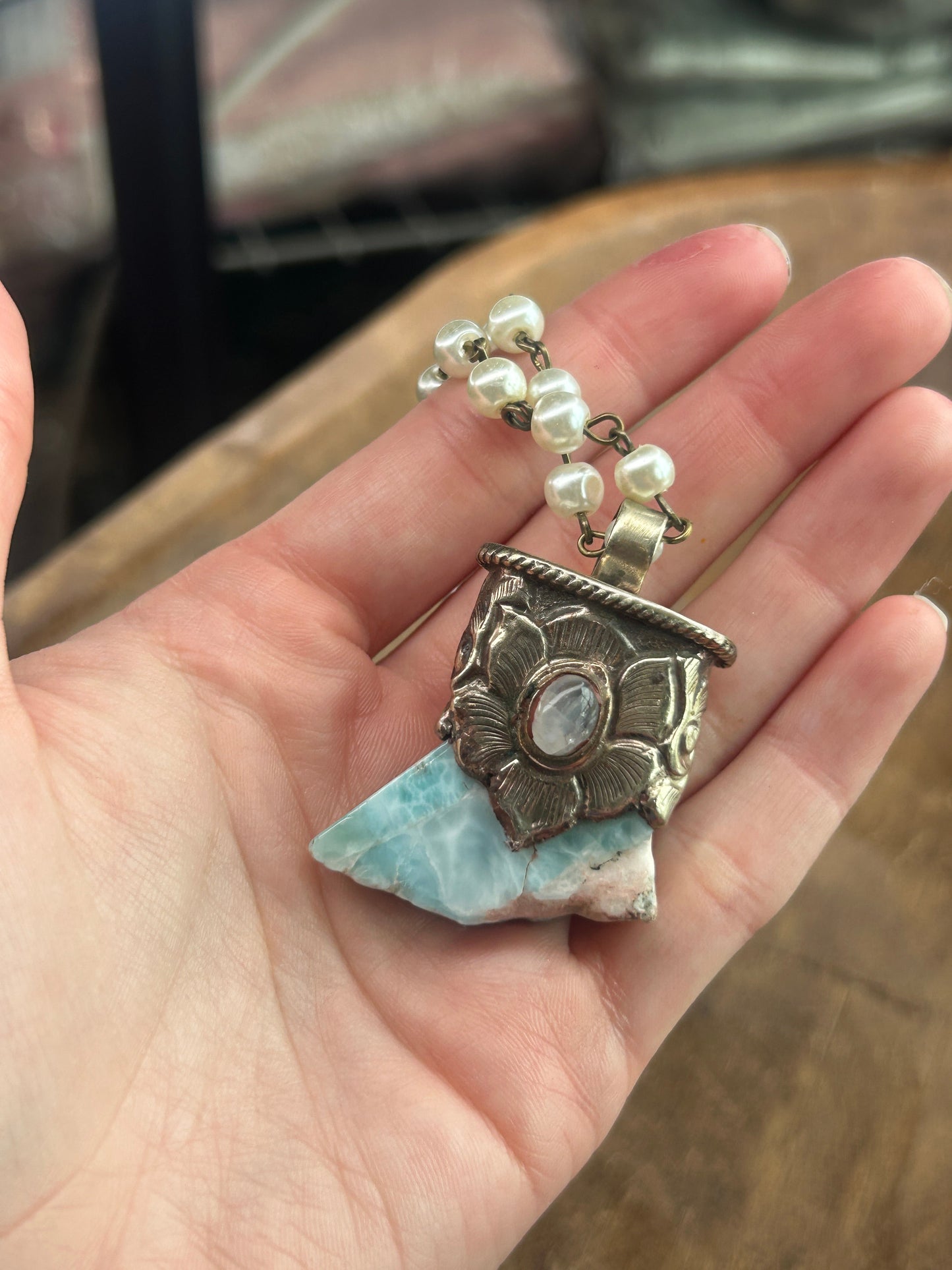 Tibetan Silver Larimar and Labradorite Necklace AA