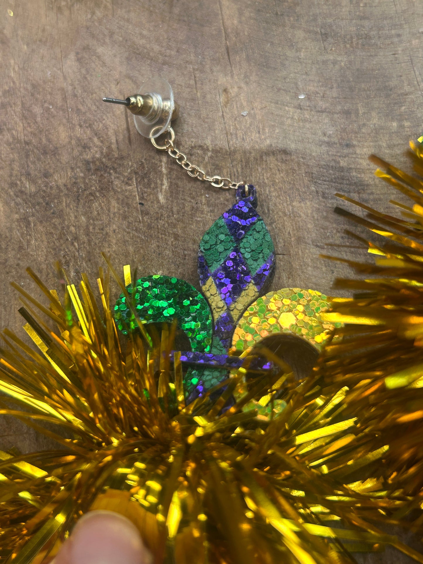 Mardi Gras Tinsel Pom Pom Earrings
