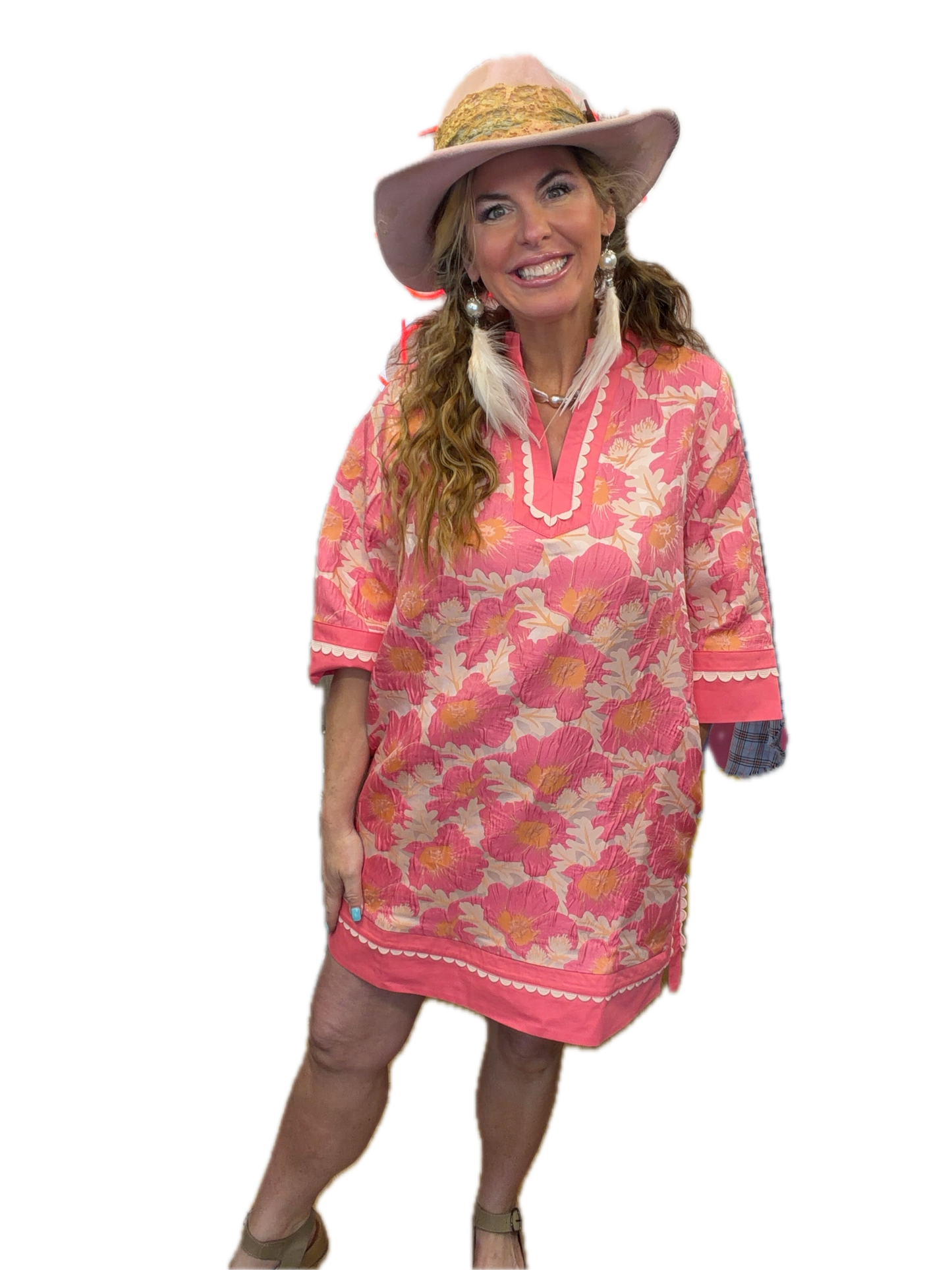 Jodifl- Lovely Floral Jacquard Dress (Flamingo) *Final Sale*