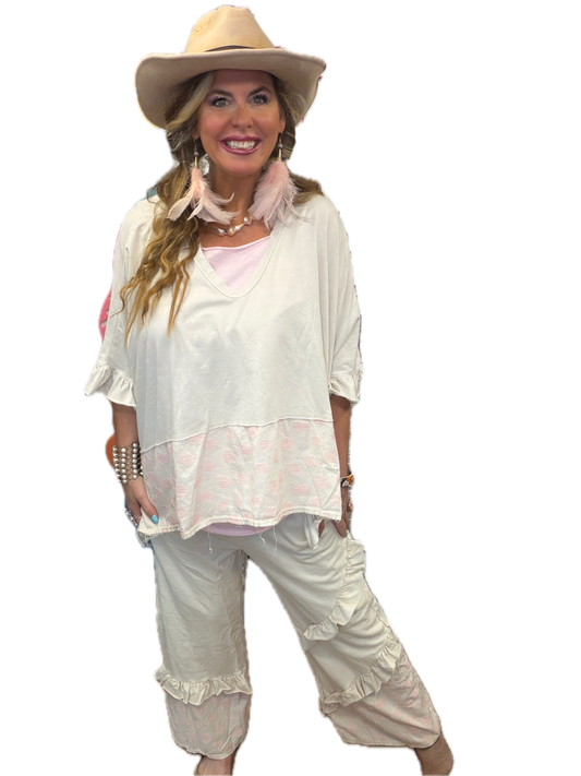 J Her- Washed Boho Polka Dot Ruffle Pants (Natural)