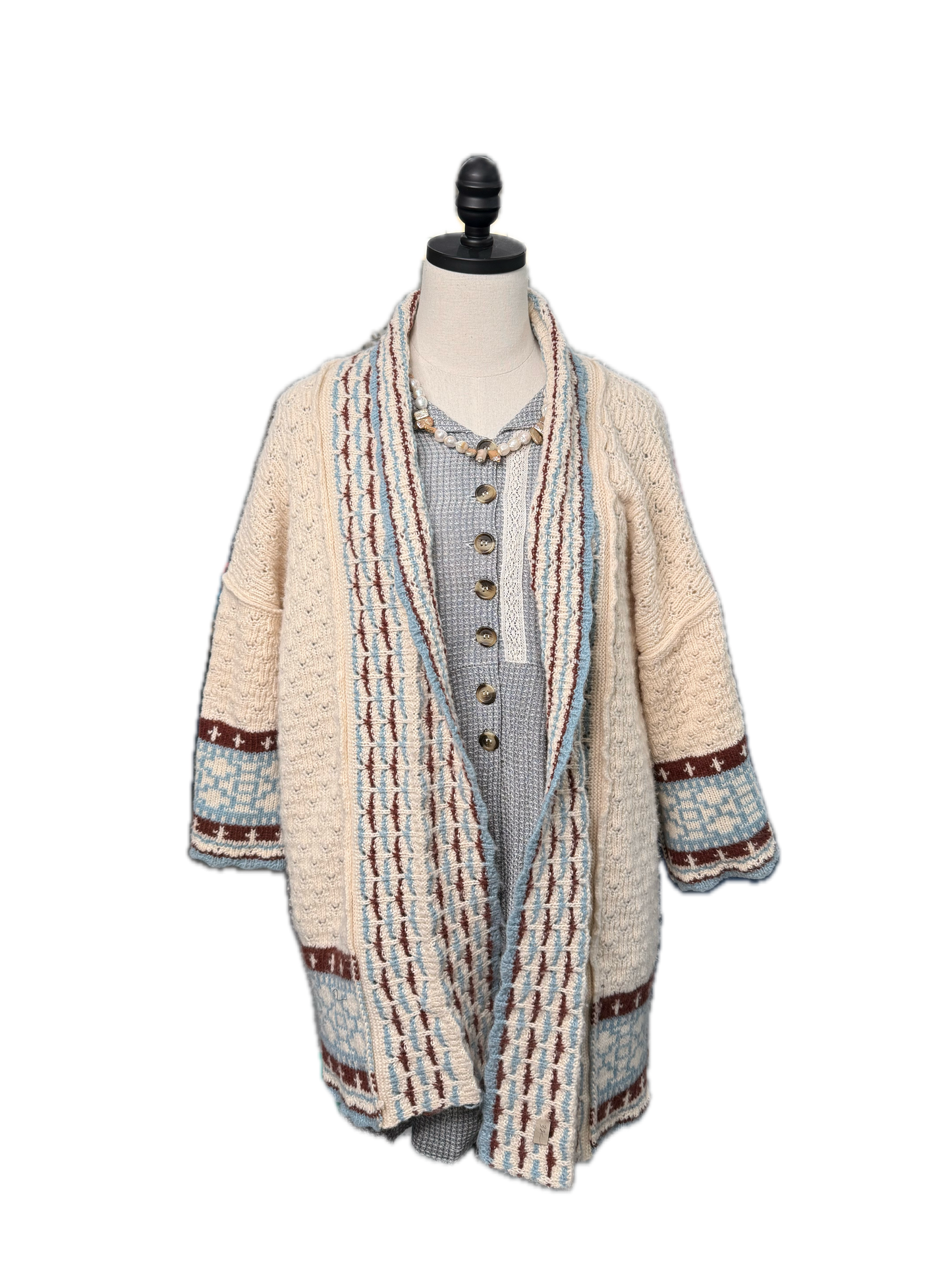 Sunshine and Rodeos - Knit Sweater Cardigan (Cream and Blue)