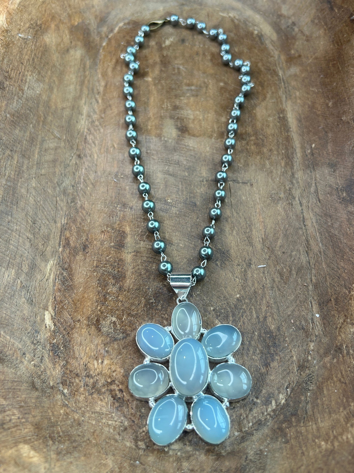 German Silver Chalcedony Cluster Necklace