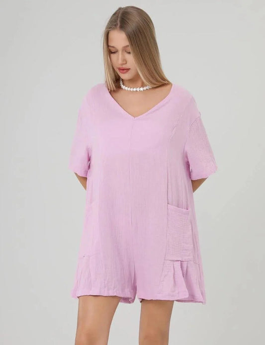 Flouncy V-Neck Romper (Violet) *Final Sale*