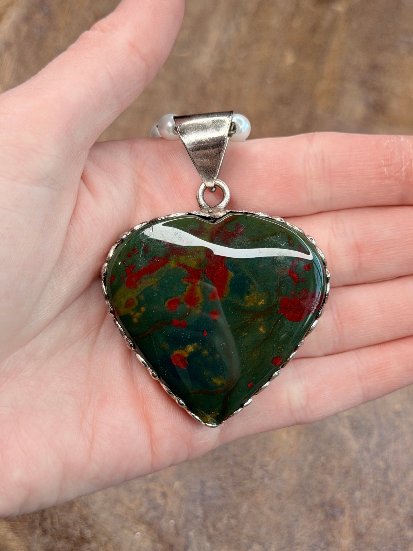 German Silver Bloodstone Heart Necklace
