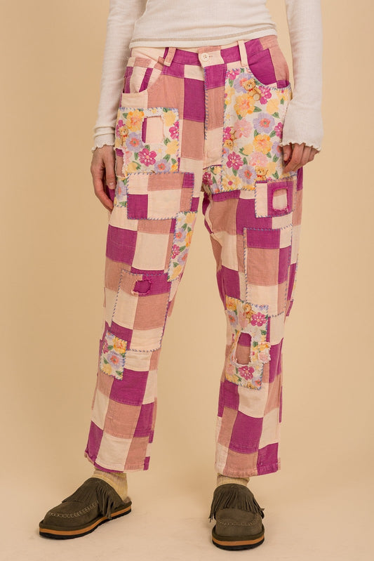 SALE Bluevelvet- Colorblock Board Patch Pants (Peony Pink) *Final Sale*