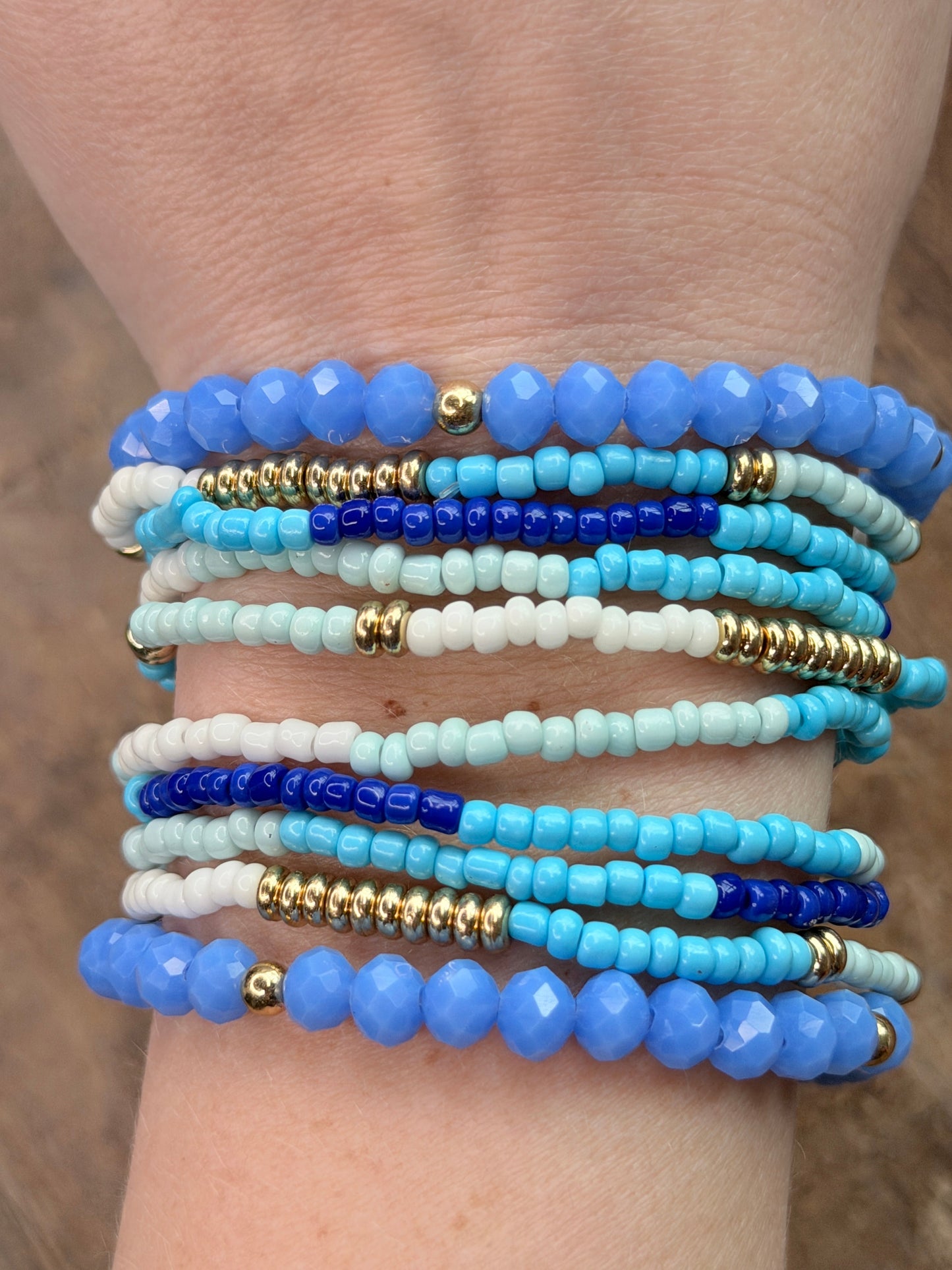 Abby Blue Crystal Beaded Bracelet Stack