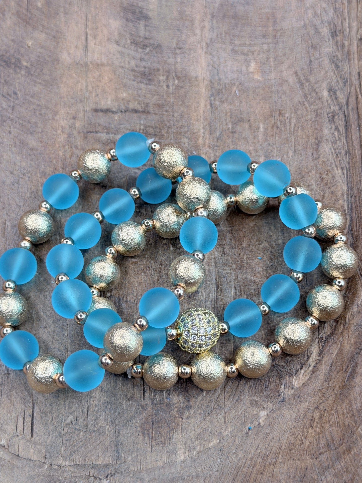 Bryn Blue and Gold Crystal Beaded Bracelet Stack