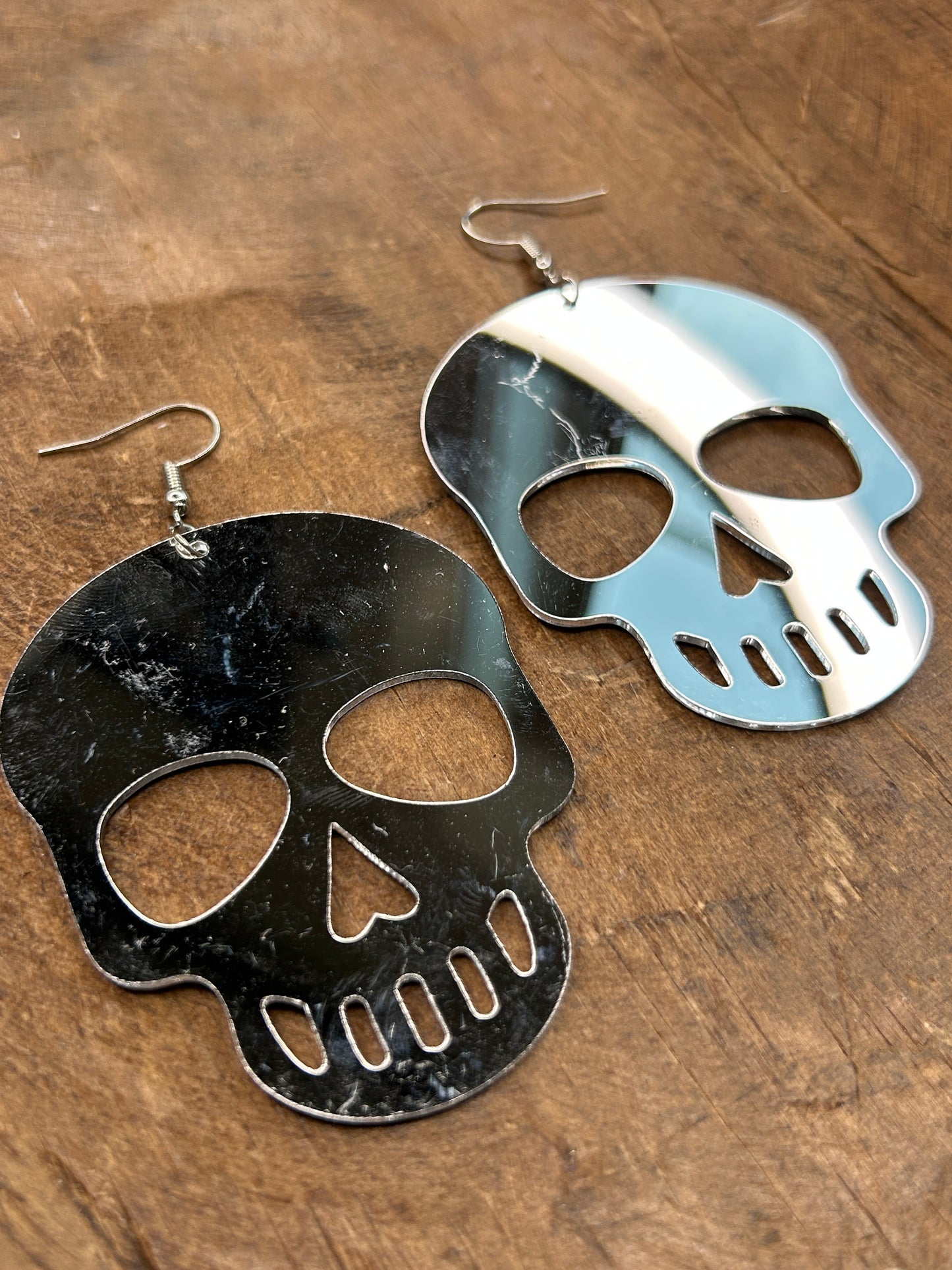 Large Silver Reflective Skull Earrings