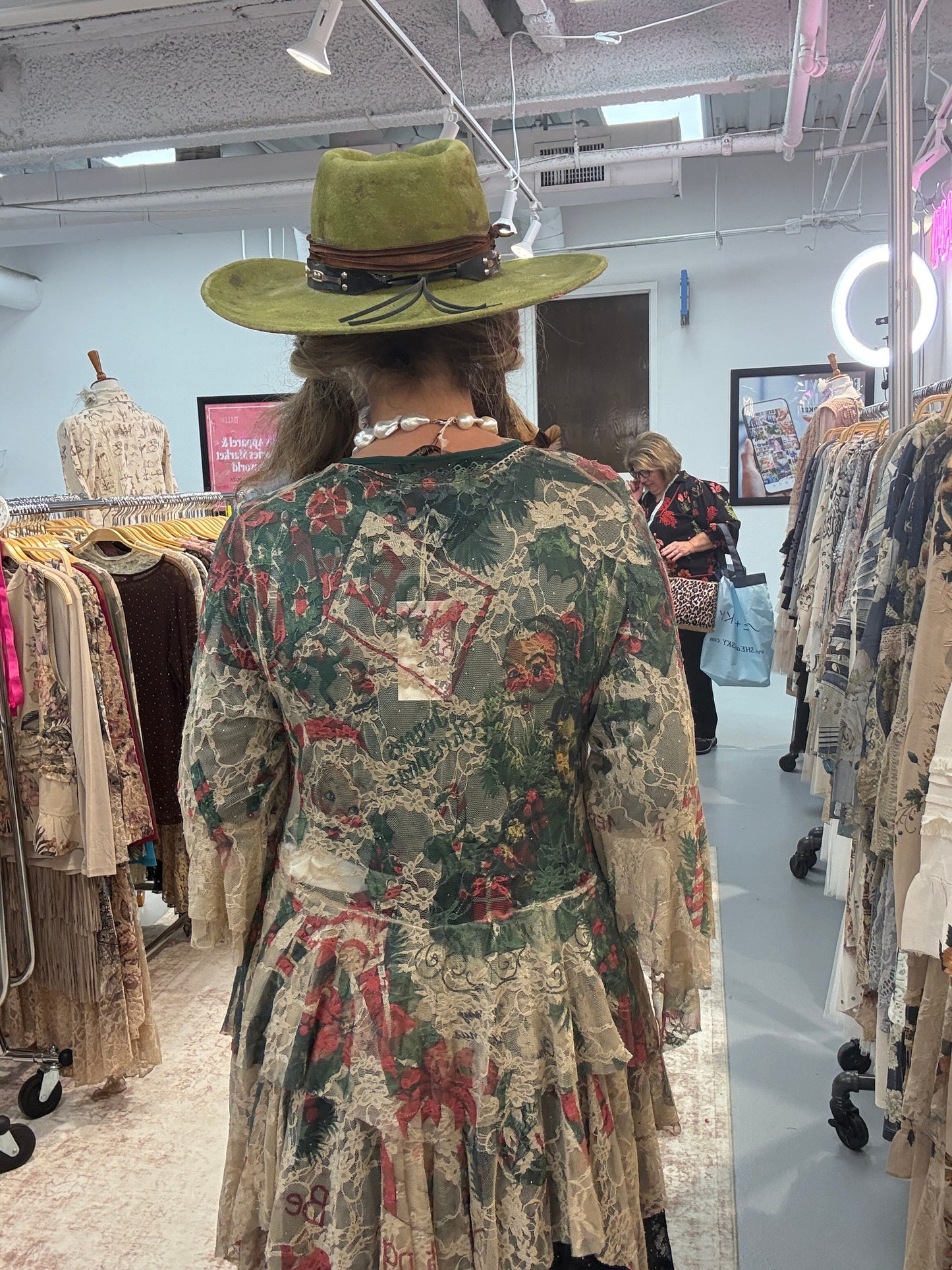 Origami- Vintage Santa Print Lace Jacket (Green) *Final Sale*