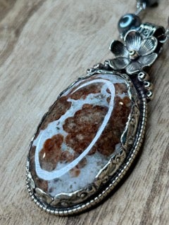 Tibetan Silver Garnet in Limestone Necklace A