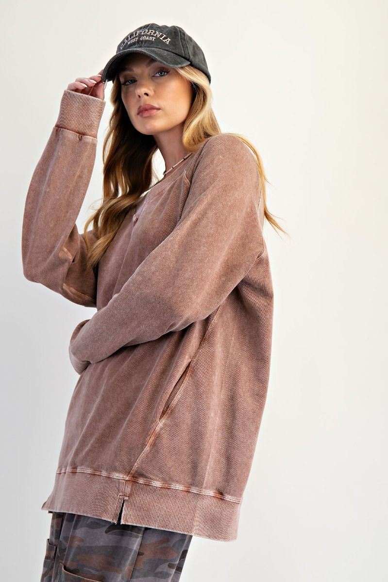Easel- Oversized Washed Terry Pullover (Cherry Wood) *Final Sale*