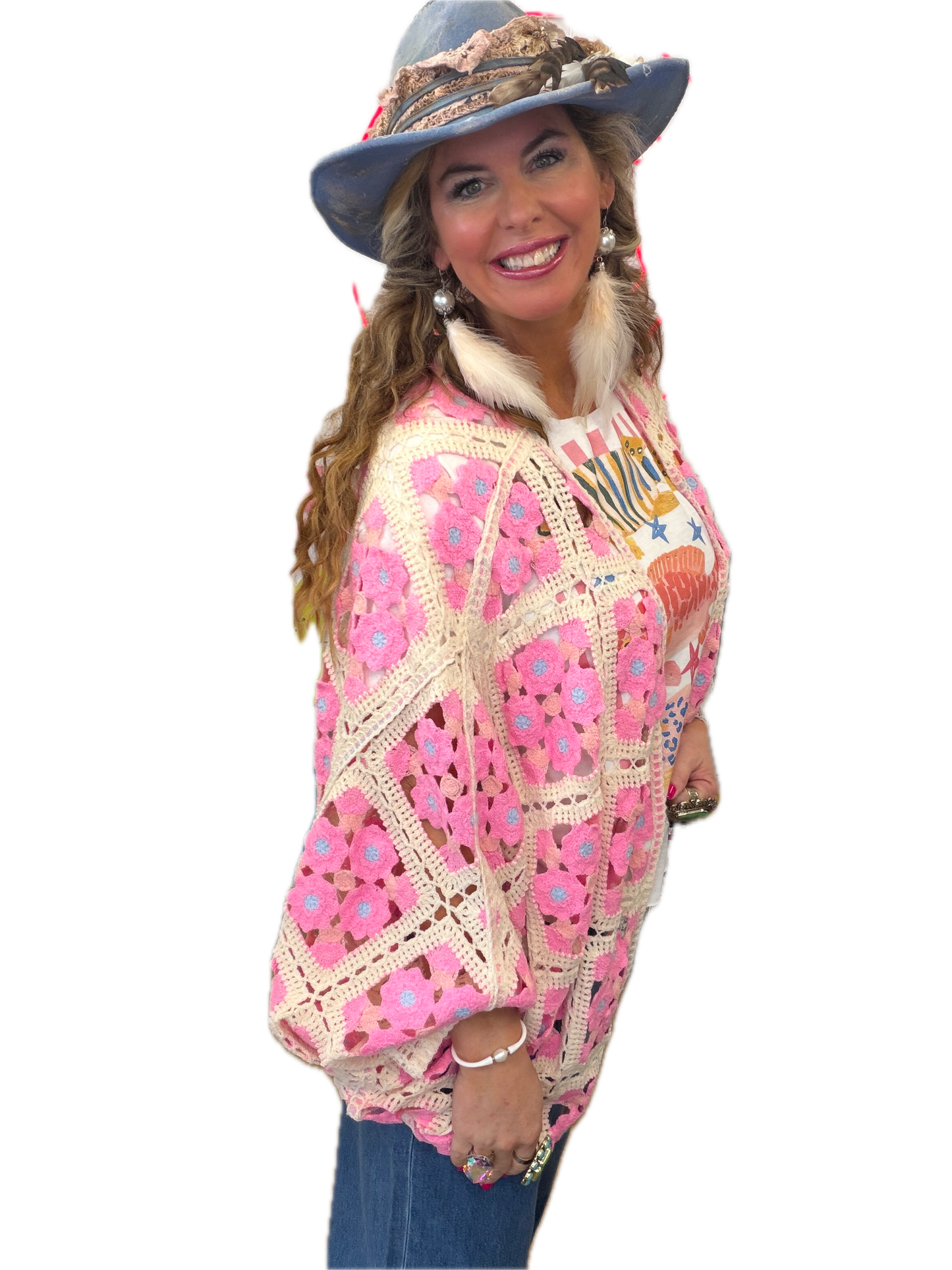 Mini Flora Crochet Square Cardigan (Pink)