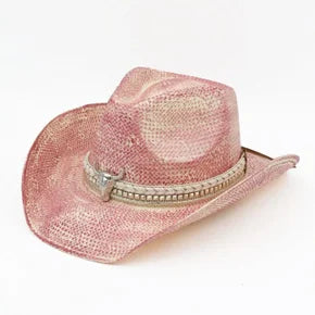 Homemade Woven Vintage Cowboy Hat (Pink)