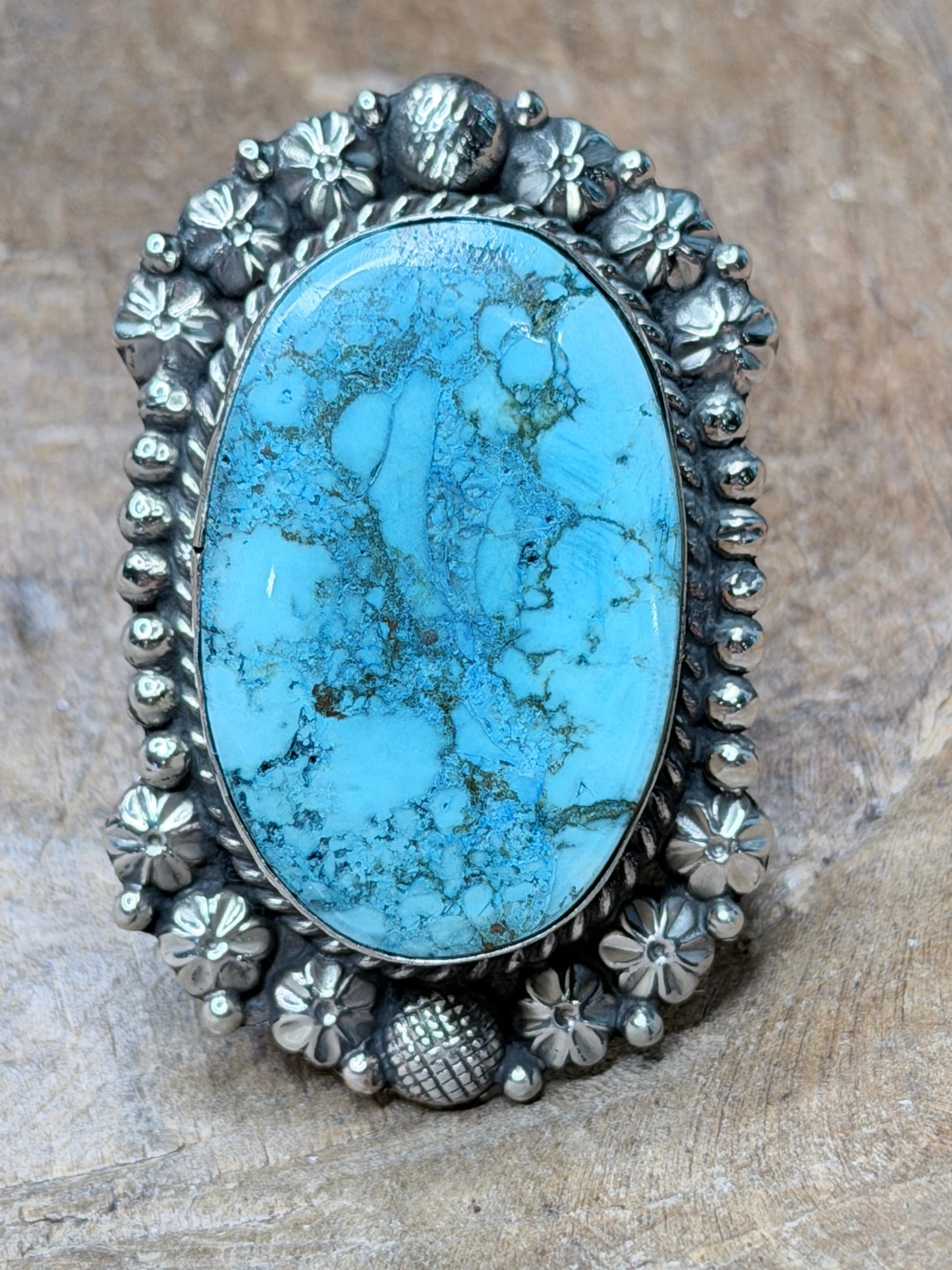 German Silver Blue Turquoise Oval Ring