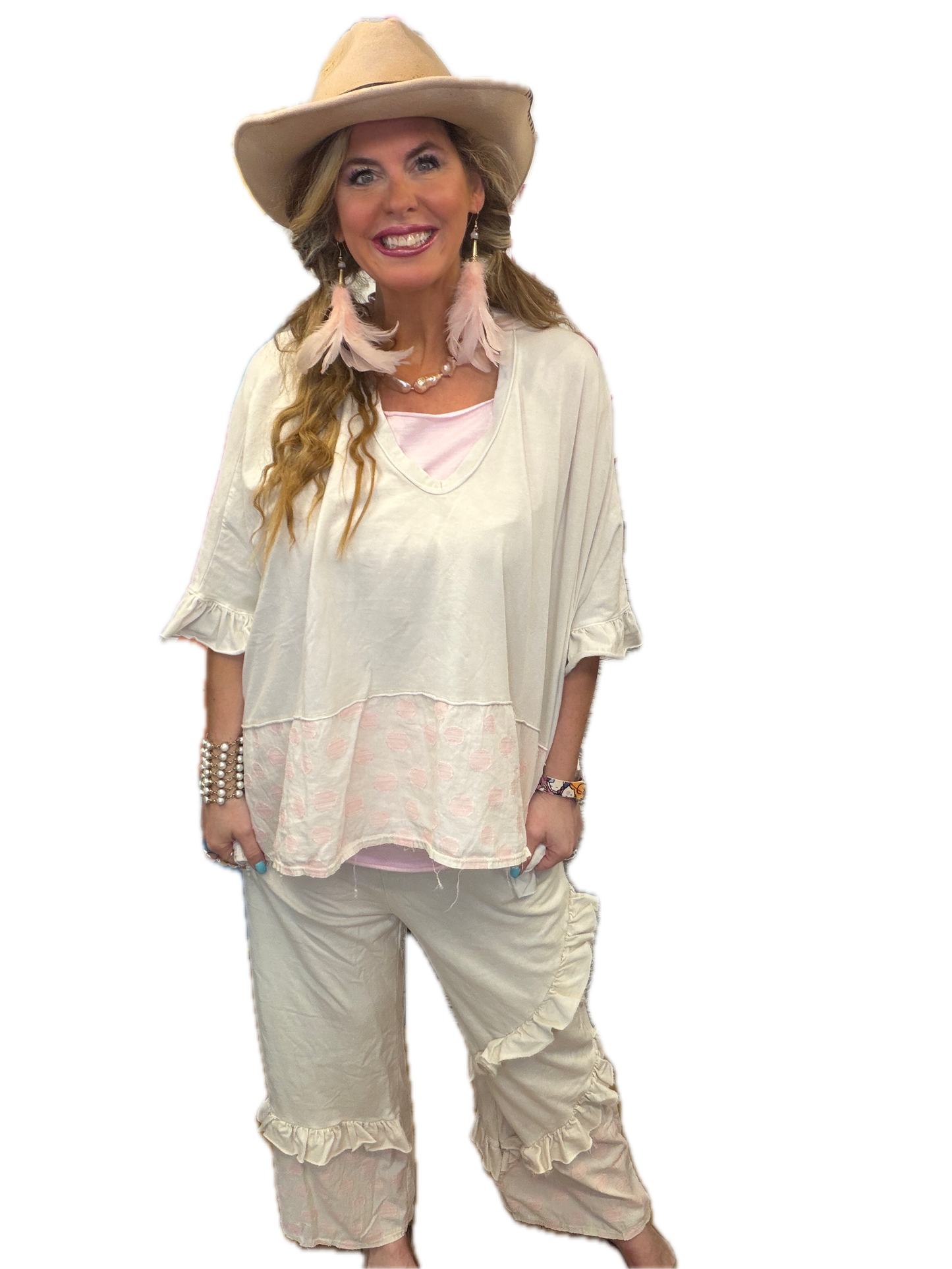J Her- Washed Polka Dot Poncho Top (Natural)