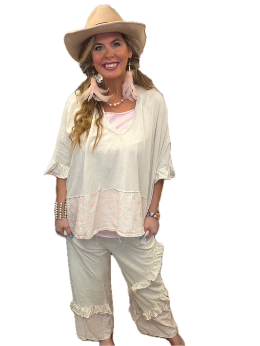 J Her- Washed Polka Dot Poncho Top (Natural)