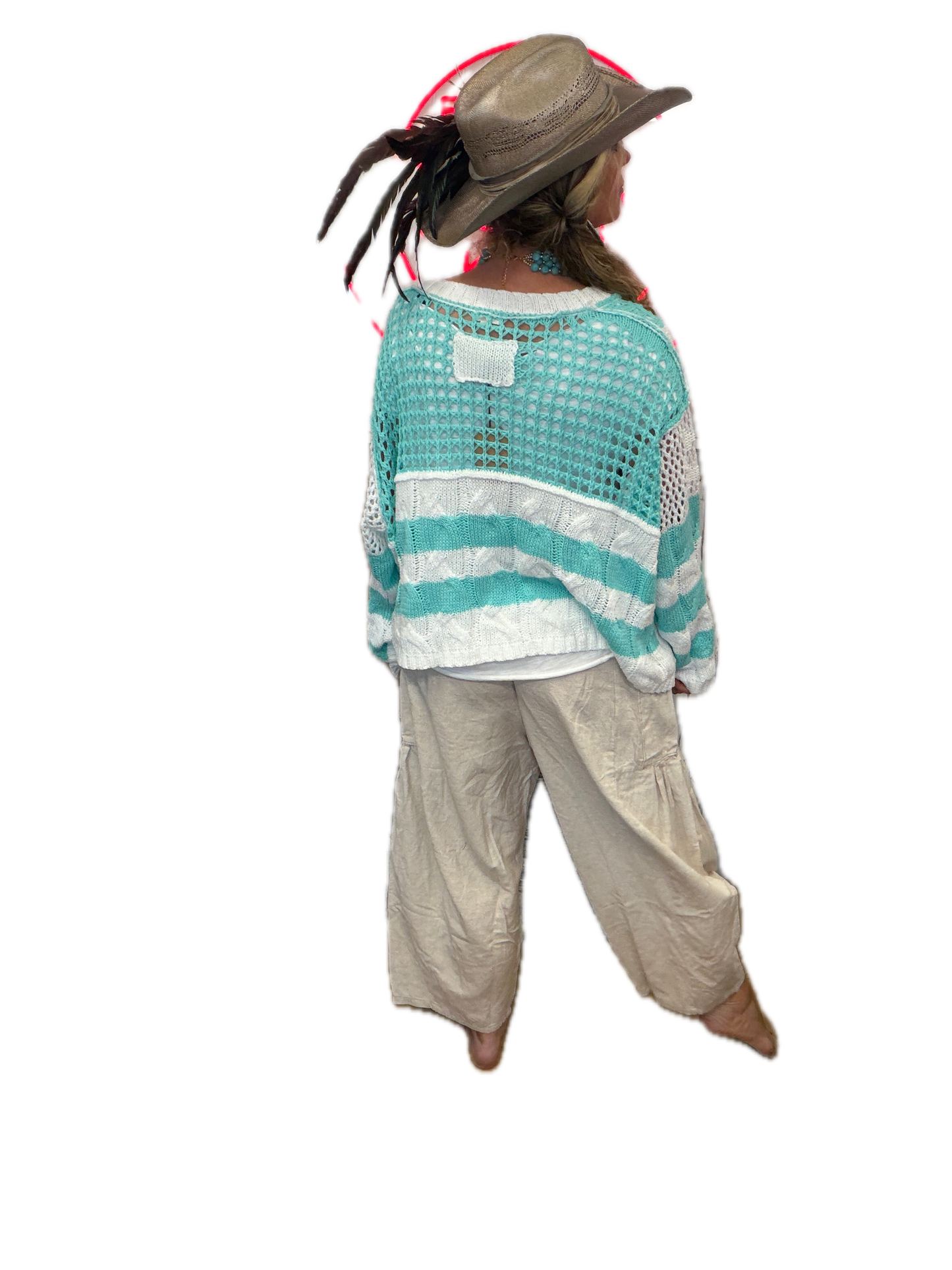 POL- Color Block V-Neck Sweater (Aqua) PREORDER *Final Sale*