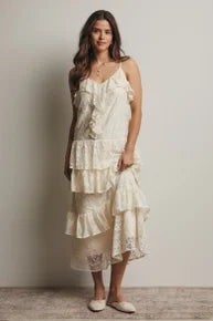 Forte- Tiered Lace Ruffle Maxi Dress (Ecru)