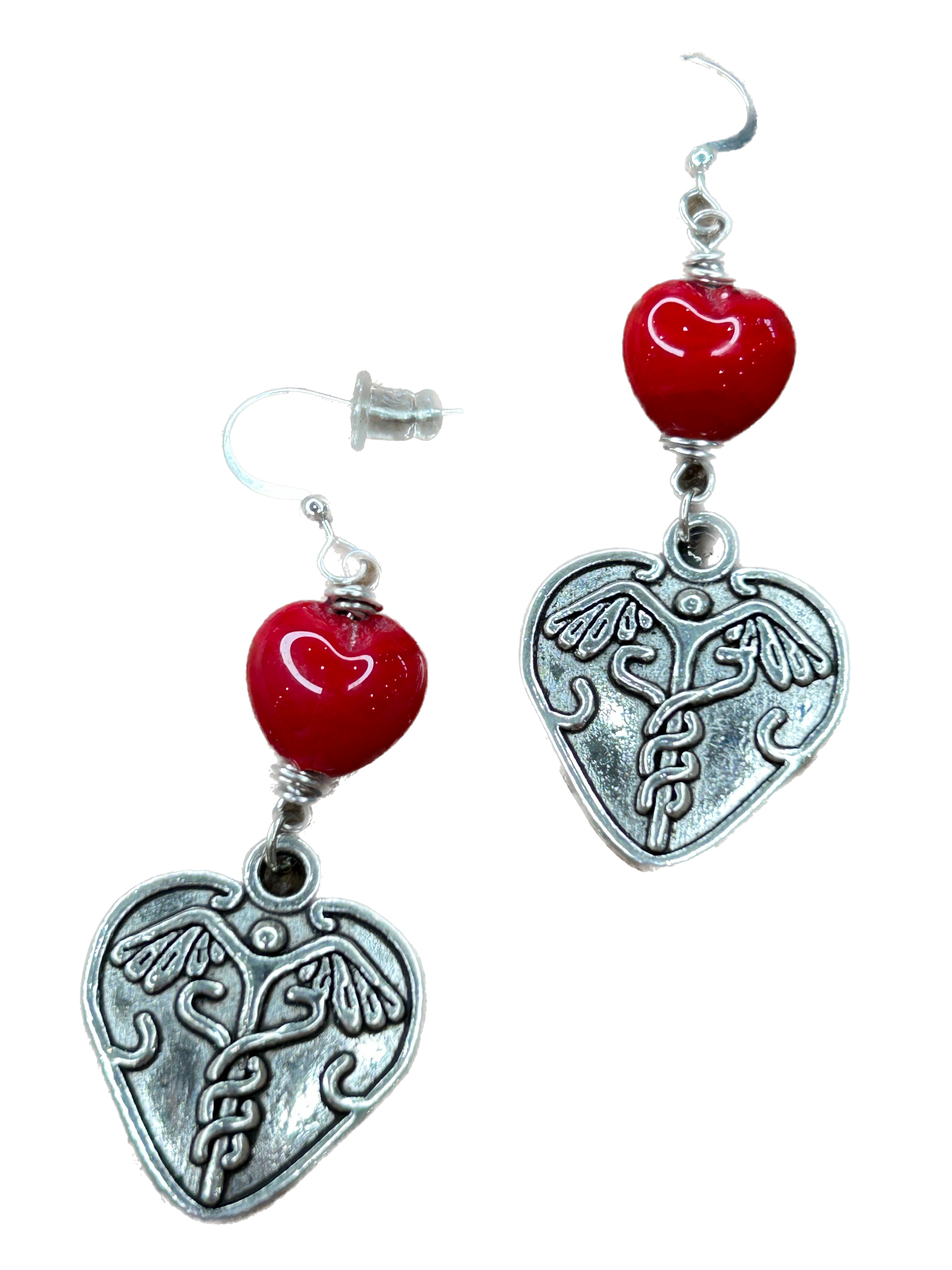Art by Amy- Caduceus Heart Earrings