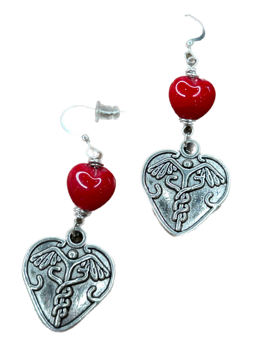 Art by Amy- Caduceus Heart Earrings