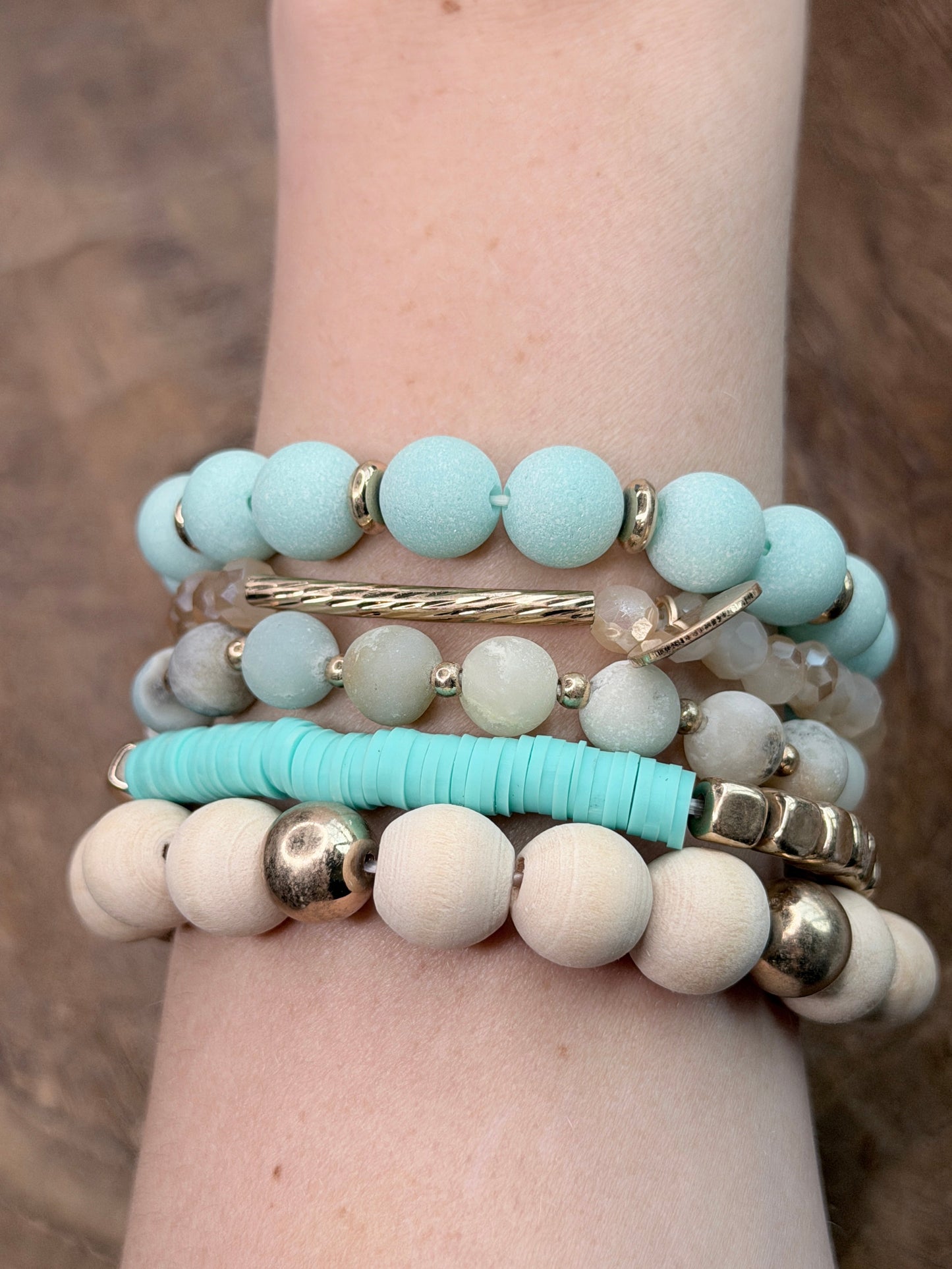 Bri Teal and Gold Crystal Beaded Bracelet Stack