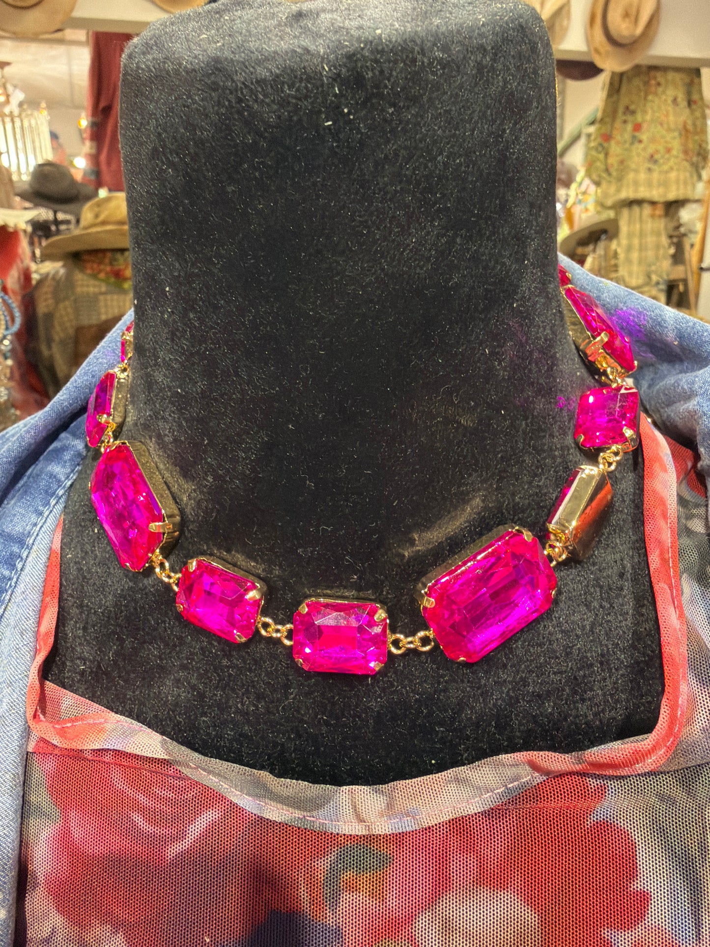 SALE A Rare Bird- Single Strand Brilliant Rhinestone Necklace (Magenta)