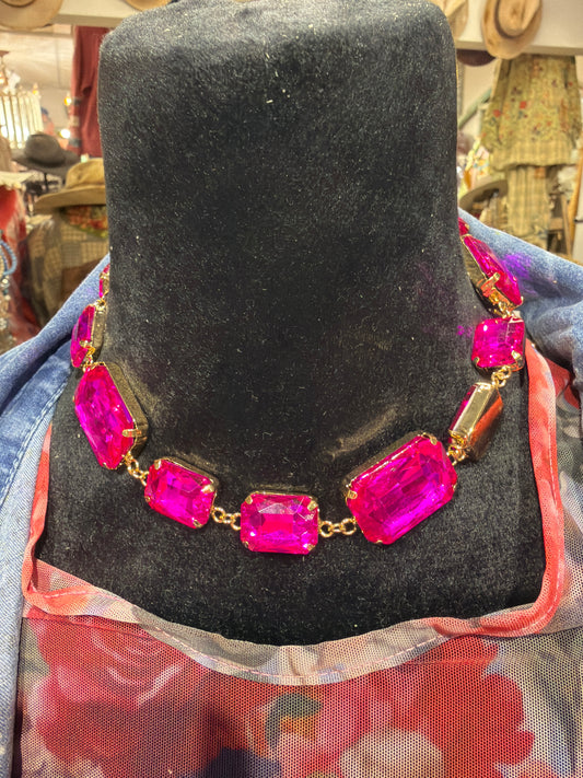 SALE A Rare Bird- Single Strand Brilliant Rhinestone Necklace (Magenta)