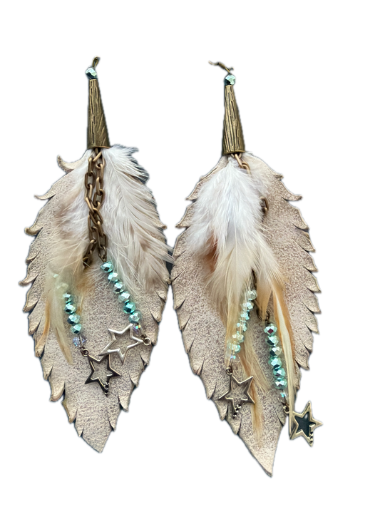 A Rare Bird- Leather with Stars Earrings