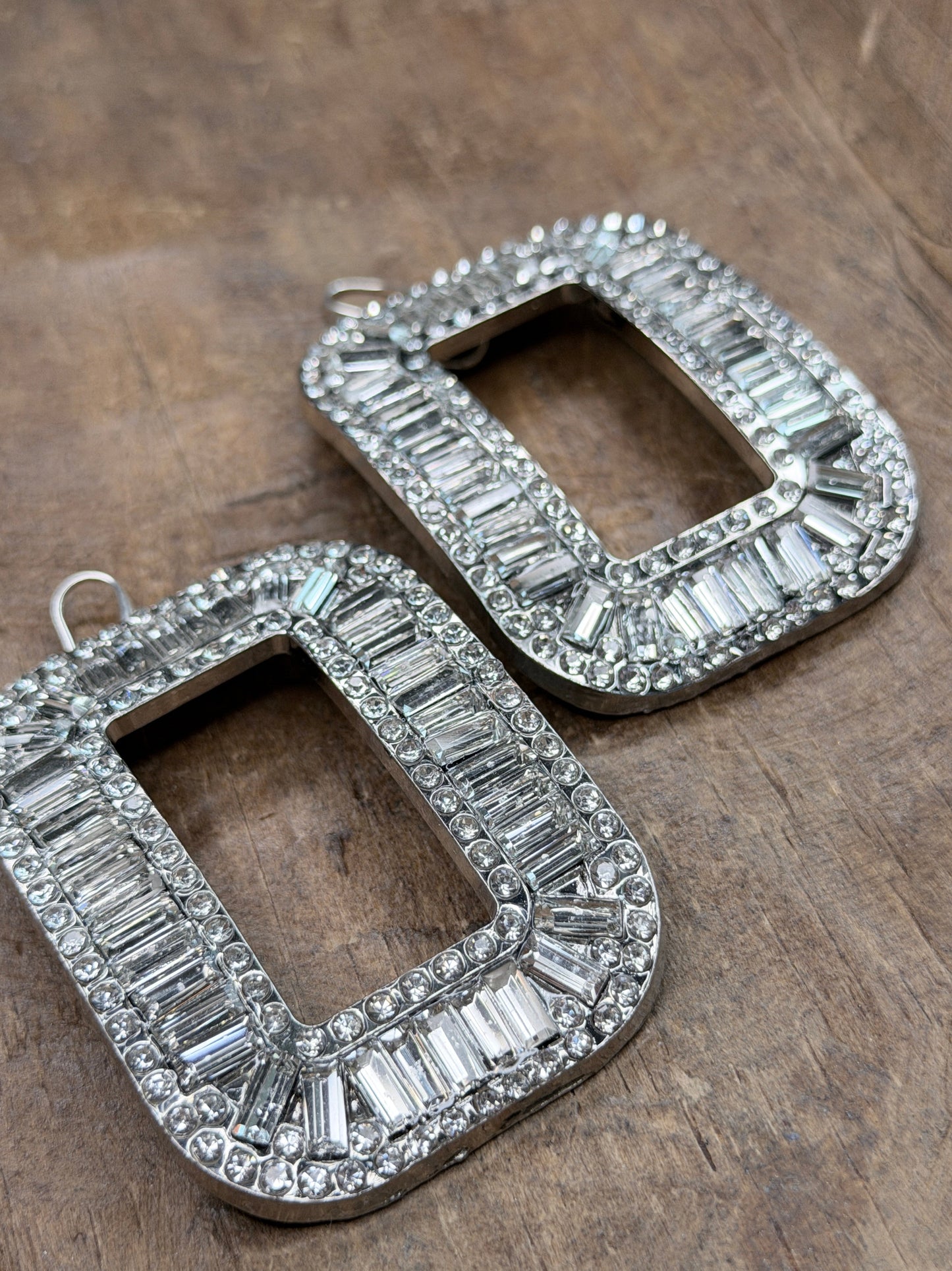 A Rare Bird- Silver Rhinestone Buckle Earrings