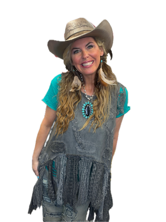 Final Sale Jaded Gypsy- Move With The Wind Tank (Charcoal)
