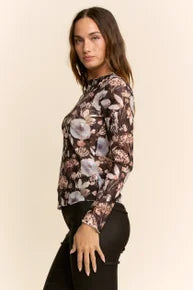 Davi & Dani- Floral Print Mesh Top (Black) *Final Sale*
