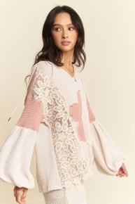 Davi & Dani- Oversized Flower Patch Knit Top (Pink)