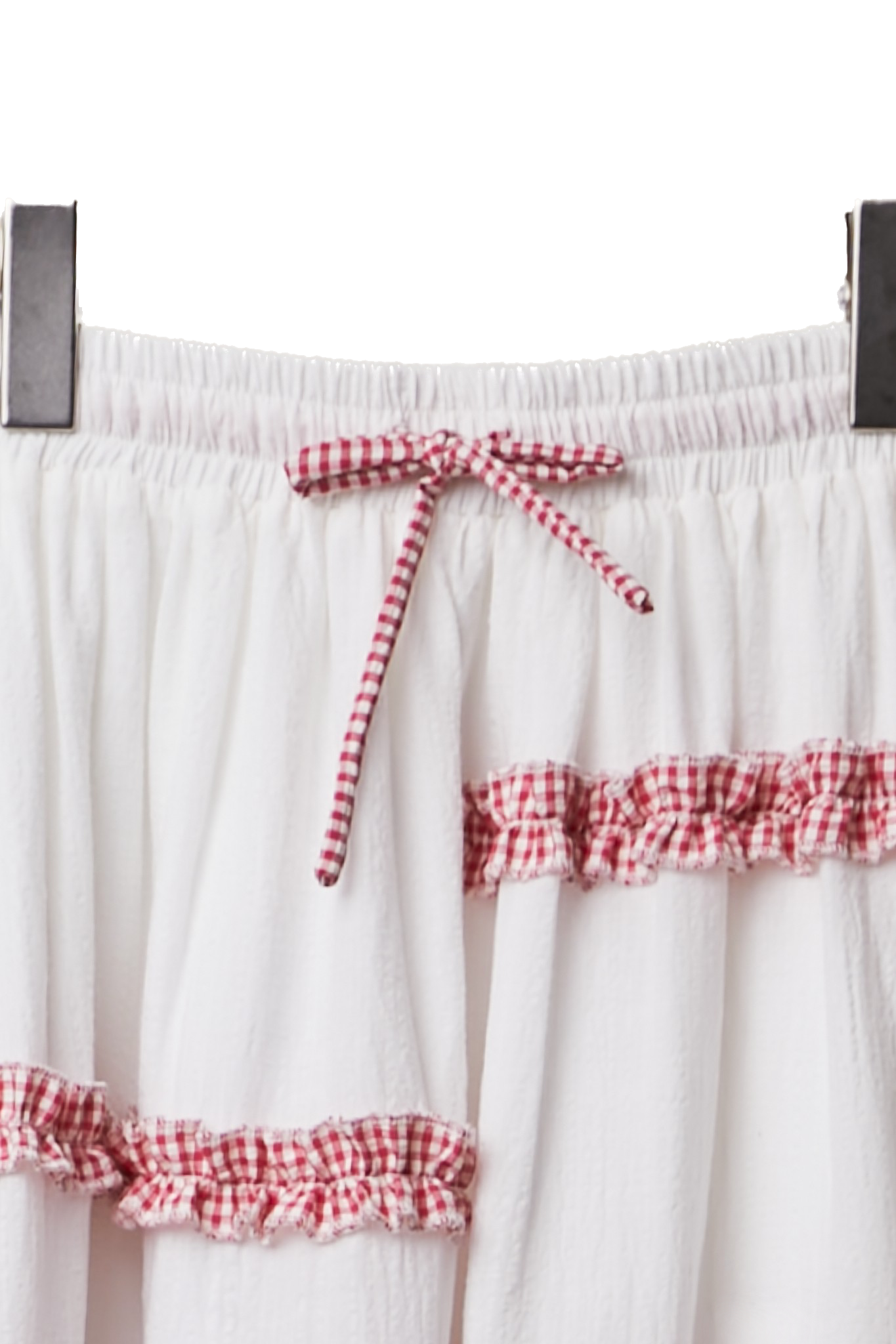 Mello- Gingham Lace Ruffle Skirt (Red)