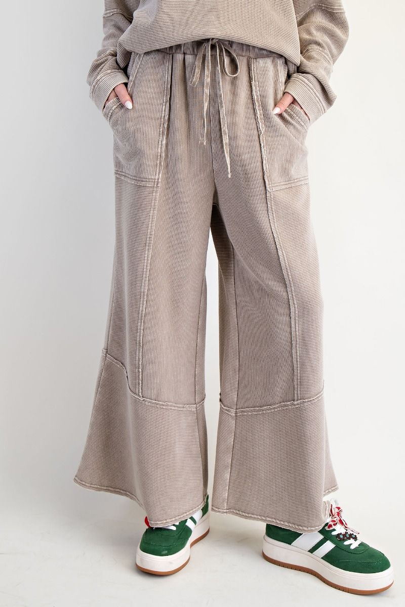 SALE Easel - TEXTURED MINEREAL WASHED BELLBOTTOM PANTS *Final Sale*