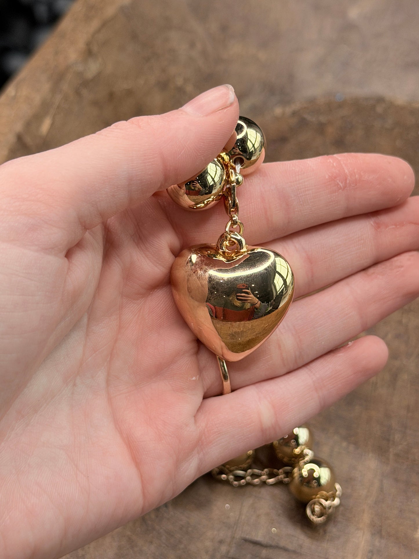 Gold Chunky Pearl Heart Necklace (Small)