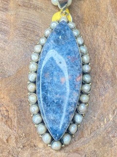 Diamond Shaped Larvikite Pearl Necklace