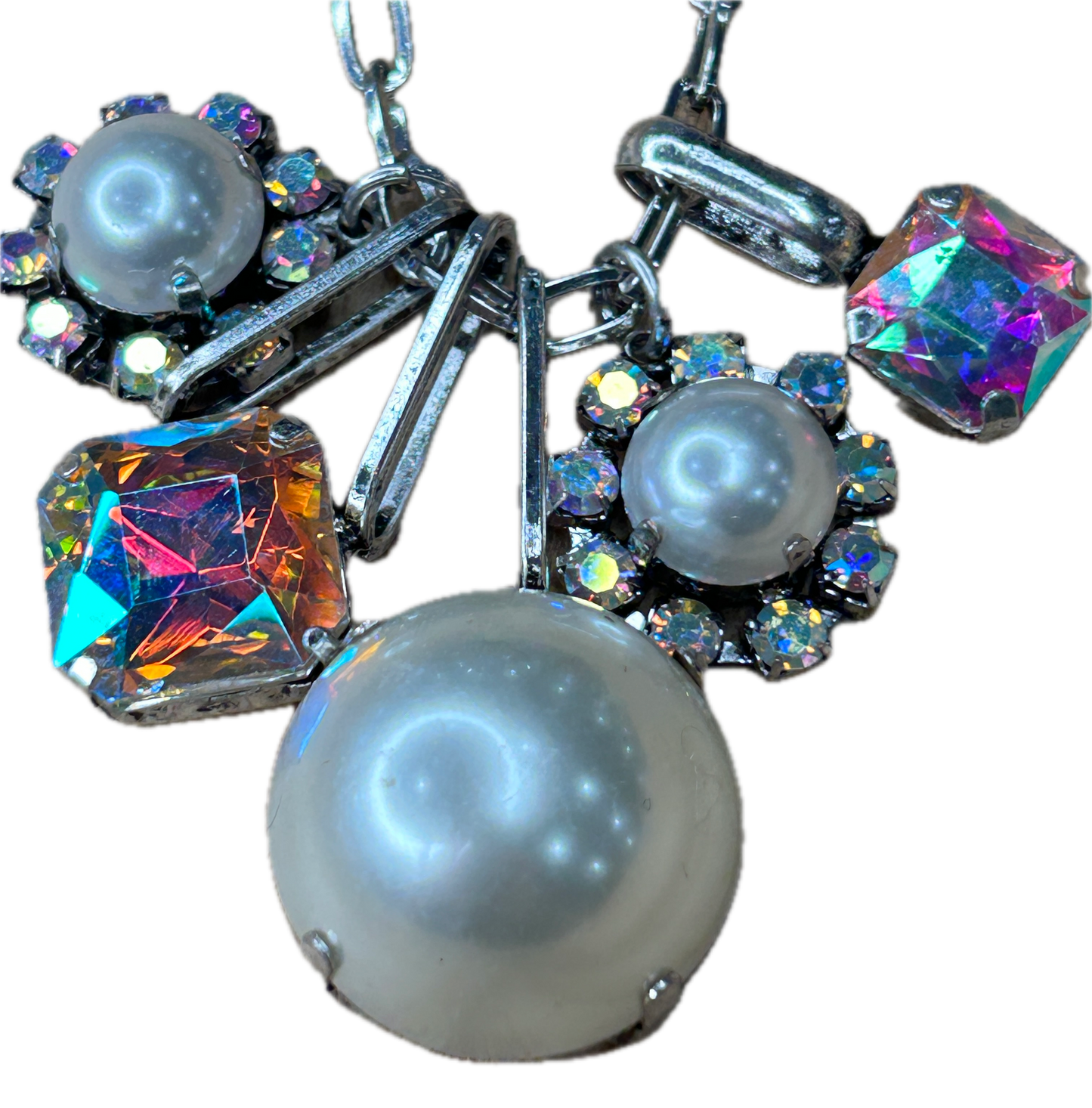 Pearl and AB Rhinestone Charm Necklace