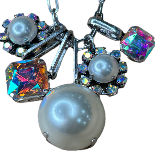 Pearl and AB Rhinestone Charm Necklace