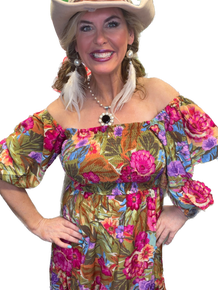 Oddi- Floral Printed Bubble Maxi Dress (Olive Garden)